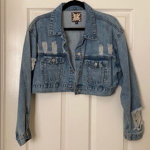 Distressed Cropped Jean Jacket
